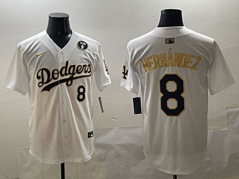 Men Los Angeles Dodgers #8 Hernandez White Gold Nike 2025 MLB Jersey style 4248->los angeles dodgers->MLB Jersey